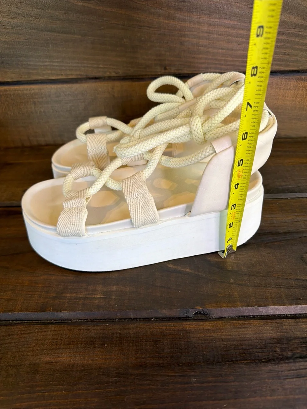 Inuikii Cord Artemis Cream Lace Up Platform Sandals Women Size 9 / 40